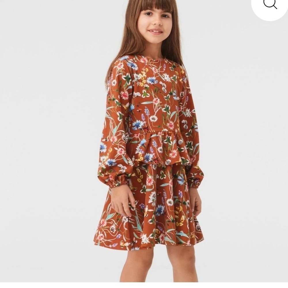 Molo Floral Kids Dress - Rust and Multicolor